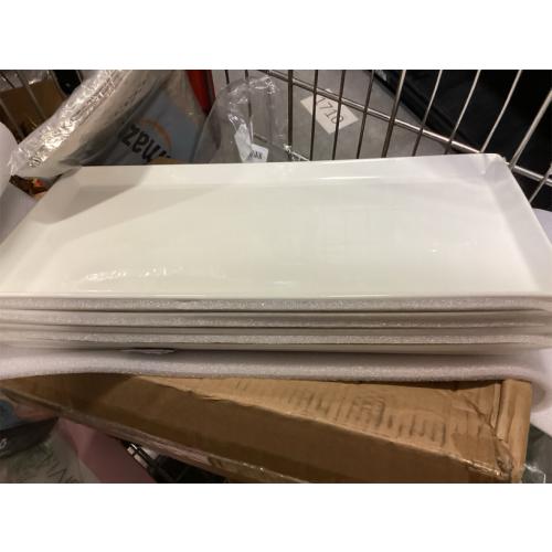 DOWAN 14.5 Rectangular Plates Set of 4 - Long Serving Trays for Sushi, Pasta, Chips, Appetizer, Cake - White Ceramic Rectangle Platter for Party, Restaurant, Banquet - Dishwasher & Oven Safe