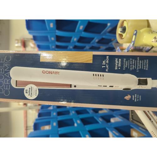 Conair Double Ceramic Flat Iron, 1-Inch Flat Iron Hair Straightener, Five Heat Settings, Extra Long Floating Plates, White