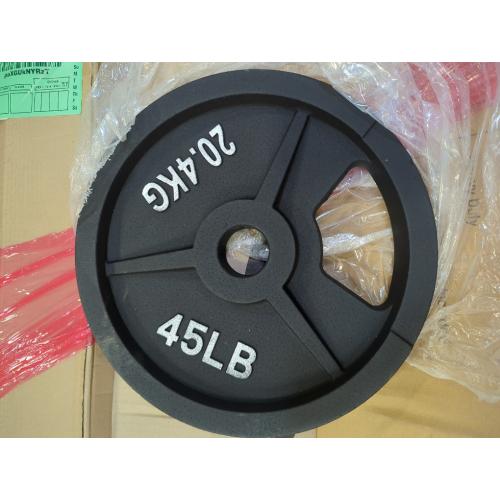 Black 45lb Signature Fitness Cast Iron Plate Weight Plate for Strength Training and Weightlifting, Olympic or Standard