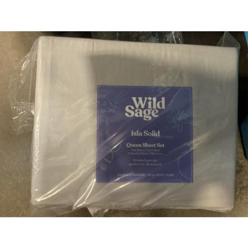 Wild Sage Brushed Cotton Percale 300-Thread-Count Queen Sheet Set in Lunar Rock