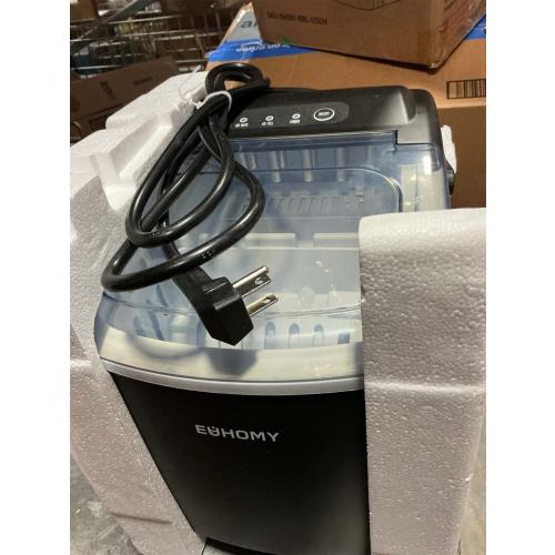 EUHOMY Countertop Ice Maker Machine with Handle, 25.5lbs in 24Hrs, 9 Ice Cubes Ready in 6 Mins, Self-Cleaning Portable Ice Maker with Basket and Scoop, for Kitchen/Home/Camping/RV. (Black)