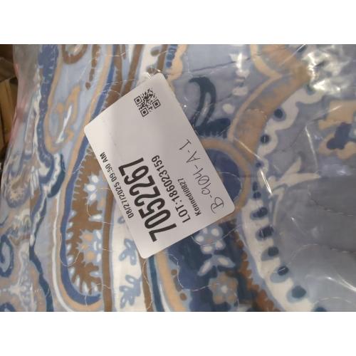 Blue and Brown Cotton Bedspread Quilt Sets-Reversible Patchwork Coverlet Set, Floral Pattern