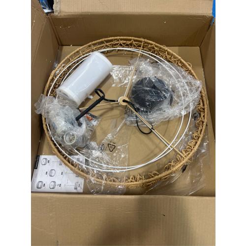 20 Rattan Chandelier Farmhouse Light Fixtures, 5-Light Boho Chandeliers for Dining Room, Fabric Lamp Shade for Living Room, Bedroom, Hallway Rattan Pendant Light Fixture, E26 (no test)