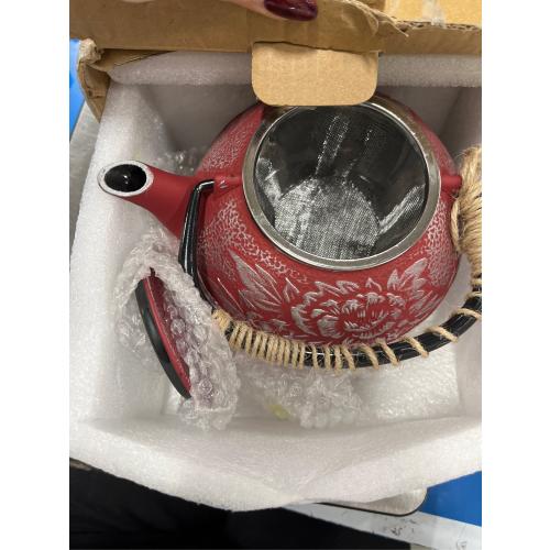 Cast Iron Teapot With Infuser, Japanese Tea Kettle (red, 3 Pcs, 27 Oz, 800 Ml)