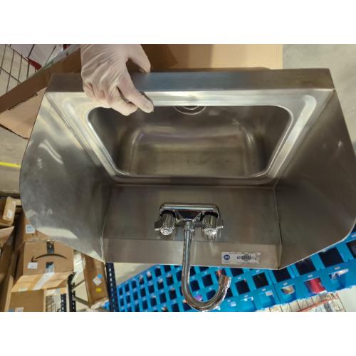 Profeeshaw Stainless Steel Sink Commercial Wall Mount Hand Washing Basin NSF Certified, with Gooseneck Faucet and Side Splash Guard, for Restaurants, Stores, Bars and Home, 17 x 15 …