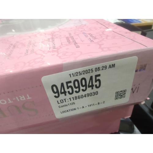 Impressions Vanity Supercute Hello Kitty Tabletop Desk Mirror with Lights and Touch Sensor Switch, Adjustable Tri Tone LED Lighted Makeup Mirror with Hidden Extendable Tray and Phone Holder