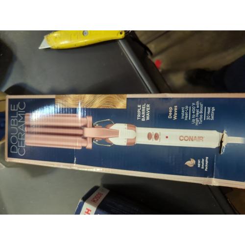 Conair Double Ceramic 3 Barrel Curling Iron, Hair Waver, Create Beachy Waves, Long-Lasting Natural Tight Waves for all Hair Lengths, White / Rose Gold