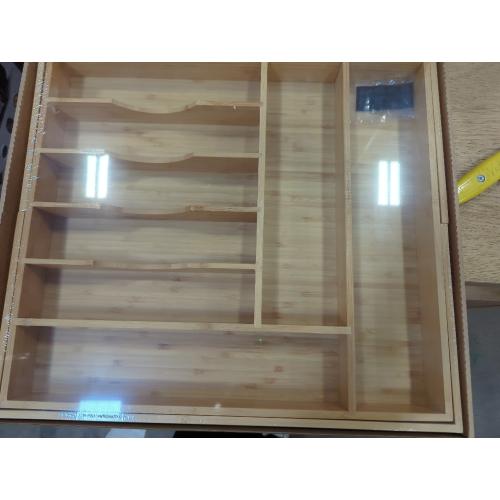 Umilife Extra Large Expandable Kitchen Siverware Utensils Drawer Organizer, 19 Deep for Big Drawer, Adjustable Bamboo Wood Drawer Divider with Curved Grooves, Cutlery Tray Flatware Holder