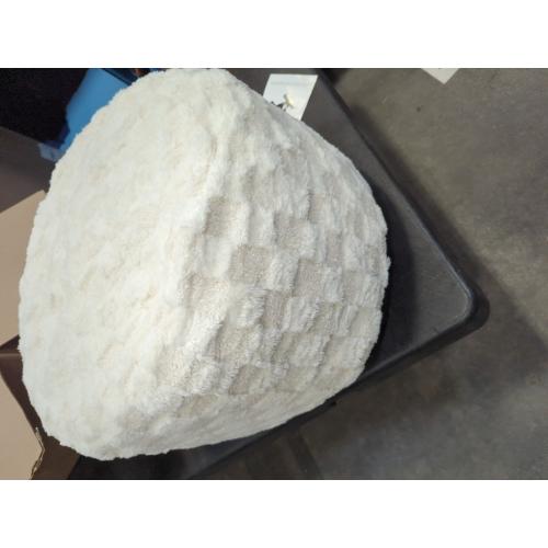 HIGOGOGO Round Stuffed Pouf Ottoman, Plaid Poufs with Foam Chunk Filling, Fluffy and Furry Pouf Foot Stool Storage Ottoman, 20 X 15 Floor Poufs Foot Rest for Living Room, Beige