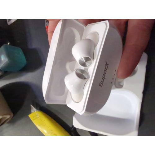 SuperX Bluetooth 5.0 Wireless Earbuds with Charging Case IPX5 Sweatproof Headset/Headphones in Ear Built in Mic Industrial Leading TWS Sound with Sport Pumping Bass - Platinum Silver