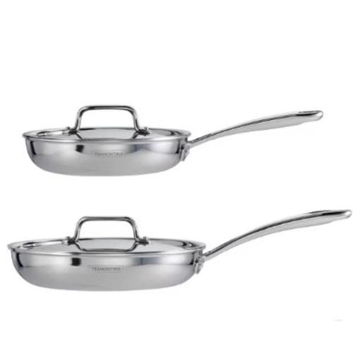 Tramontina 4-piece Stainless Steel Fry Pan Set with Ceramic Nonstick Interior and Lids