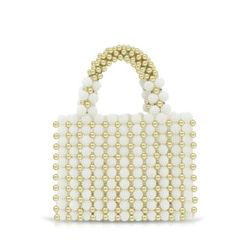 Women Pearl Purse,Pearl Clutch, Evening Bags, Square Artificial Pearl Clutch, White Purse for Party Wedding Travel(Gold)
