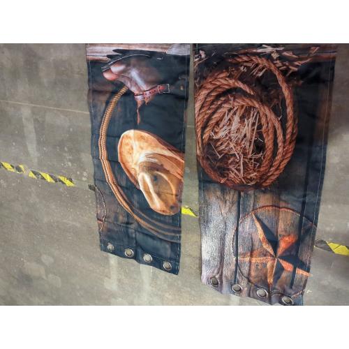 Western Farmhouse Room Darkening Blackout Window Curtains with Grommets,Rustic Cowboy Leather Boots Texas Star Hat on Wooden Energy Efficient Window Treatment 2 Panels 54L x 21W