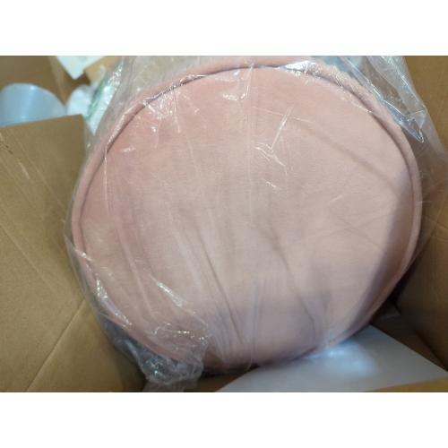 IBUYKE Velvet Round Footrest Ottoman, Makeup Vanity Stool Side Table, Velvet Dressing Table Seat, Pouf Couch Stool, Golden Steel Legs, Pink LG-30P