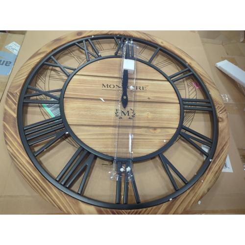 Montoire Size  24 Inch Wooden Farmhouse Wall Clock, Extra Large for Living Room Decor - Big Rustic Wood Large Round Wall Clock 24 Inches or Larger, Battery Operated with Decorative Roman Numerals