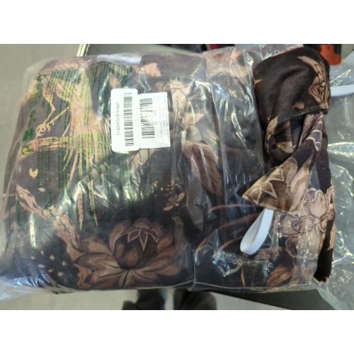 RYB HOME Brown Velvet Curtains Large, Printed Floral Bird Vintage Design Home Decoration Thermal Insulated Room Darkening Drapes for Bedroom Living Room, , 2 Panels