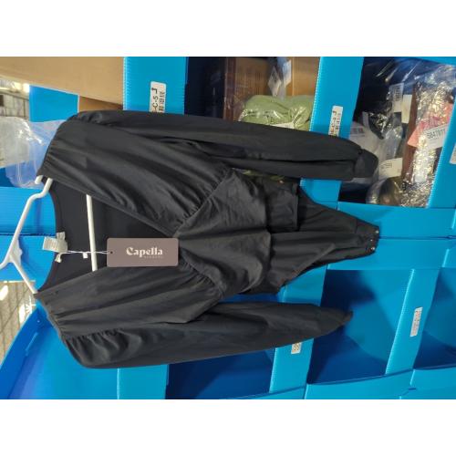 Small SweatyRocks Women's Deep V Neck Long Sleeve Bodysuit Tops Ruched Pleated Leotard Shirts capella