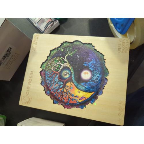 Wooden Puzzles for Adults - 100 Pieces Yinyang Tree of Life Wooden Puzzle - Unique Animal Shape Wood Cut Puzzles - Eco-Friendly Home Office Decor (S-7.9 * 7.9in)