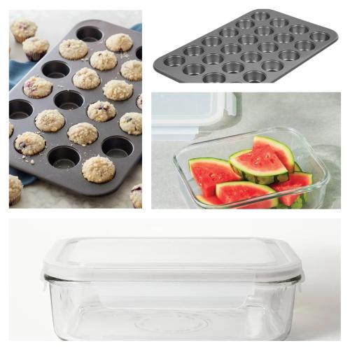 24 Cup Nonstick Mini Muffin Pan (colors may vary) & 8 Cup Glass Food Storage Container Clear - Figmint™: Glass Container with Lid, Dishwasher & Microwave Safe