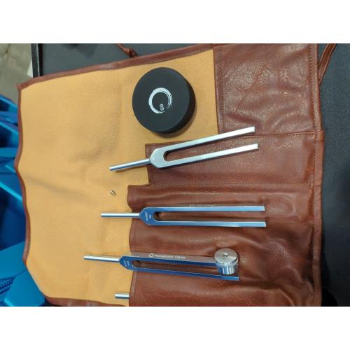 Resonance Tuning Forks for Healing Set - 128Hz, 136.1Hz, 256Hz, 384Hz Weighted & Unweighted Tuning Fork Set Includes Hockey Puck Activator - Chakra Sound Therapy Instruments in a Vegan Leather Pouch