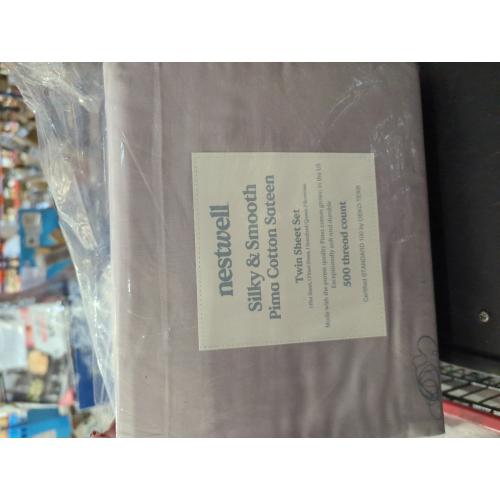 Nestwell Pima Cotton Sateen 500-Thread-Count Twin Sheet Set in Lilac Marble