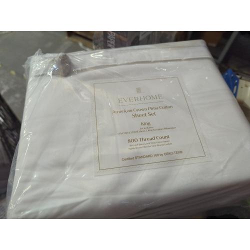 Everhome PimaCott Sateen Embroidered 800-Thread-Count King Sheet Set in White/Peyote