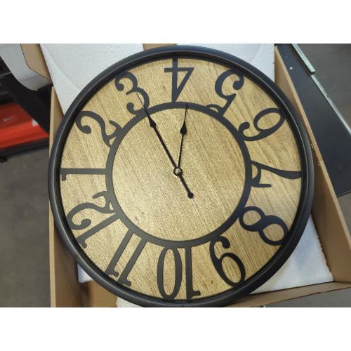 Maxstar Wall Clock for Living Room,Metal & Wood Silent Rustic Farmhouse with Arabic Numeral, Battery Operated Wall Clocks Decorative for Bedroom Office Home Decor 13inch Black