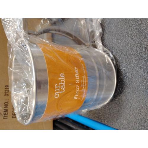 Restaurantware Pastry Tek 2.5 Cup Flour Sifter 1 Corrosion-Tolerant Baking Sifter - Squeeze Handle Triple Mesh Screen Stainless Steel Flour Sieve For Sugar Flour Or Coffee Powder