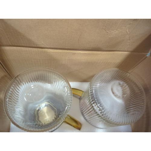 2 PACK Size 68oz Glass Pitcher with Lid, 68 oz/ 2 Liter Classic Vertical Stripes Water Pitcher with Yellow Handle,Glass Water Carafe for Cold Brew, Coffee, Lemonade, Iced Sun Tea,Beverage,Heat Resistant