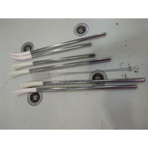 OUTXE Anti Wrinkle Straw 6 Pcs, Flat Wide Drinking Straw for Stanley Cup 40 oz 30 oz, Reusable Wrinkle Free Long Stainless Steel Metal Straw for Lip with Cleaning Brush and Carrying Bag