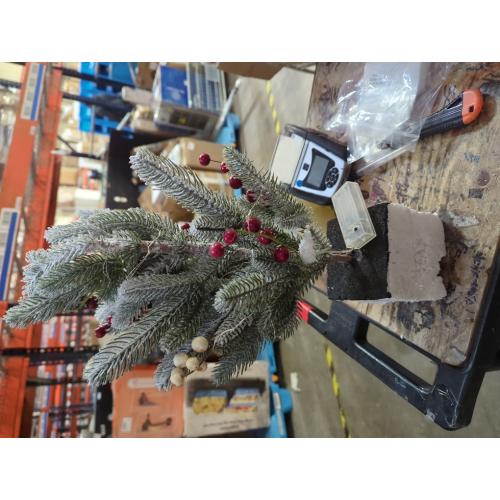 Gerson 22 Inch Decorative Holiday Tree with Pine Cones Berries and Snow in A Bucket