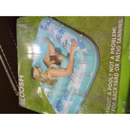 SLOOSH Inflatable Tanning Pool Lounger Float, 85 x 57 Extra Large Pool Floats Adult with Pillow, 4 in 1 Suntan Tub Raft Floatie,Sunbathing Bed Lounge for Water Blow Up Ball Pit Party Gifts, XL-Blue