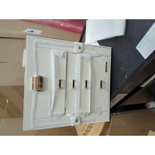 Homde Synthetic Leather Huge Jewelry Box Mirrored Watch Organizer Necklace Ring Earring Storage Lockable Gift Case (White   Gold)