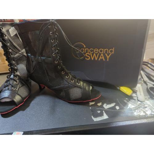 Size 42 ...color black and red Dance Practice Shoes for Women Mesh Ballroom Sandals Heels Party Prom Ankle Booties with Zip