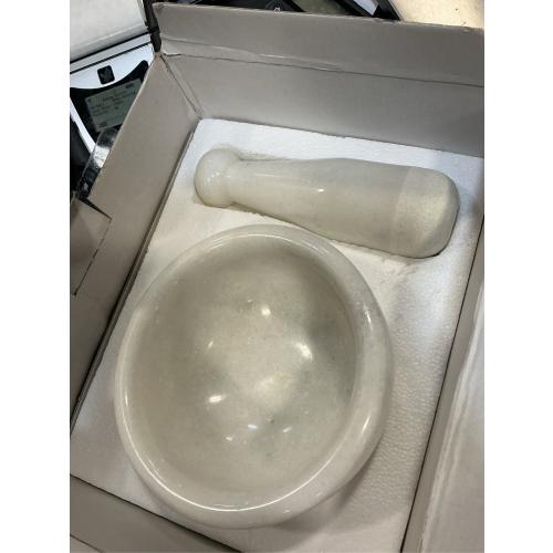 6 Wide (Big Size) Natural Stone Mortar and Pestle Set as Spice Grinder Medicine Masher - Okhli and Musal (White)