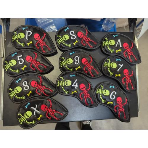 Club Golf Head Protective Cover Set - Skeleton Pattern Golf Head Accessory for Woods, Fairway, Hybrids