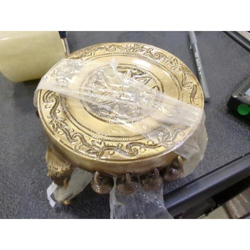 eSplanade Brass Round Mandir Chowki | Elephant Pillars Pooja God Stool with Ghungroo