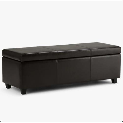 Brown Upholstered Contemporary Rectangular Lift-Top Storage Ottoman Bench with High-Density Foam