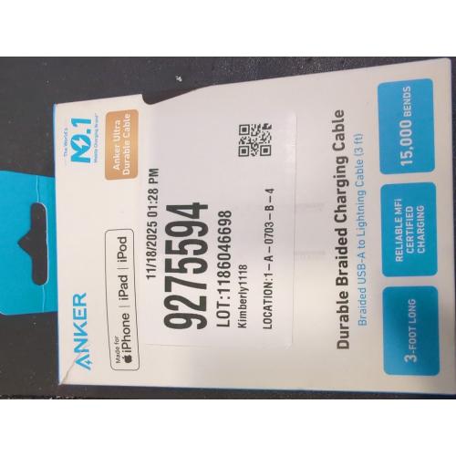 Anker 3' Braided Lightning to USB-A Charging Cable - White