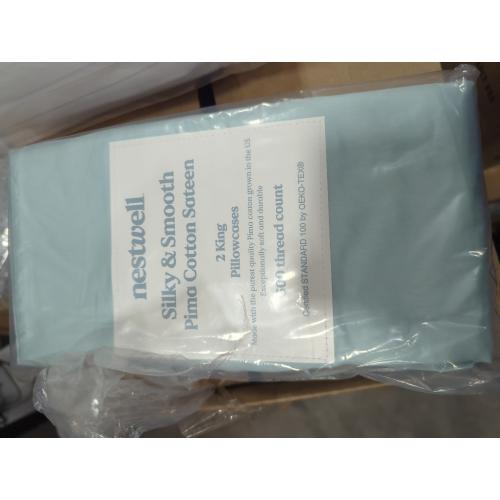 Nestwell Silky and Smooth Pima Cotton Sateen 2 King Pillowcases 500 Thread Count Starlight Blue