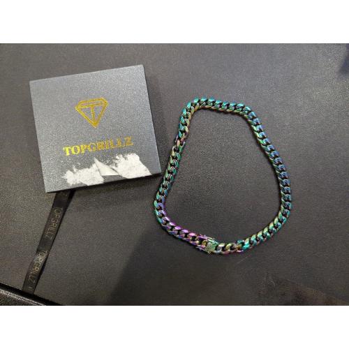 TOPGRILLZ Colorful Cuban Link Necklace 10,14mm Stainless Steel Solid Rainbow Gold Silver Hip Hop Miami Cuban Chunky Thick Chain Necklace For Men Women