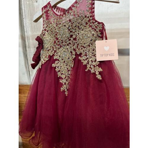 TIP TOP KIDS Flower Gold Lace Appliques Pageant Dress  (  SIZE 18M )