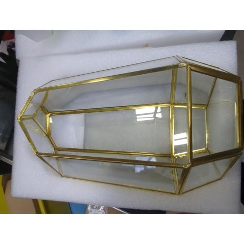 NCYP Geometric Glass Terrarium - Irregular Brass Planter Pot for Succulent Air Plants - Home Fairy Garden Decor - 6.5x5.7x9.8 Inches, Gold (No Plants, NO Door)