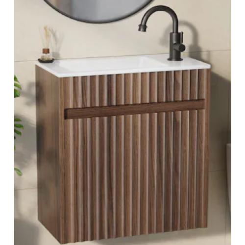VINGLI 18 inch Walnut Floating Fluted Bathroom Vanity NO SINK