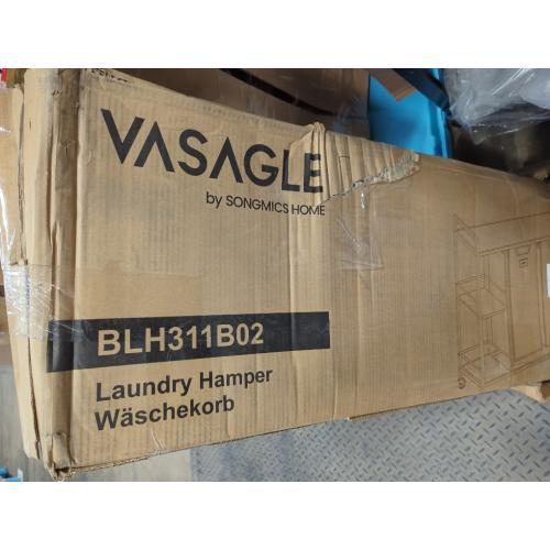 VASAGLE Laundry Hamper with 2 Compartments, 26.4 Gal. (100 L) Laundry Sorter, Rolling Laundry Cart with Shelves, Removable Liners, 6 Labels, Chestnut Brown, Ink Black and Dove Gray UBLH311B02