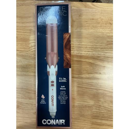 Conair Double Ceramic 1-1/2 Inch Curling Iron, 1.5-Inch Barrel Creates Soft Waves and Curls, Hair Curler for Use on Medium and Long Hair, White