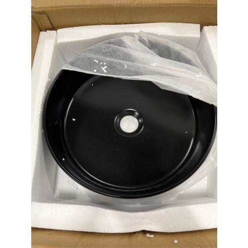 14x14 Round Bathroom Vessel Sink Black, Small Bathroom Sinks Modern Above Counter Ceramic Countertop Vessel Vanity Sink, Lavatory Vanity Art Basin, Countertop Bathroom Sink (missing piece)