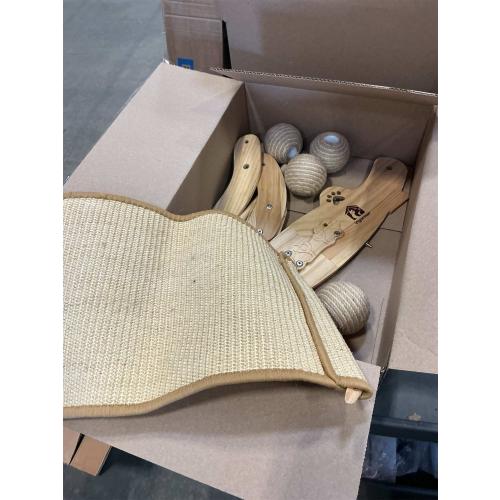 ‼️has mild fur ‼️Sisal Cat Scratcher Bed with 3 Toy Balls for Indoor Cats, Durable Wooden 3-in-1 Hammock Lounge & Scratch Pad - Modern Furniture for Large Cats, Scratching Post Lounger