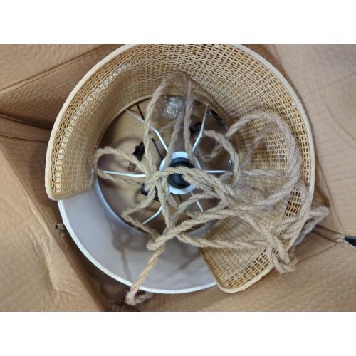 Boho Plug in Pendant Light, Stepless Dimmable Boho Chandelier with Bamboo Woven & Linen Fabric Shade, 11.2ft Plug-in Hanging Lamp Fixture for Hallway Kitchen Island Dining Room Bedroom(Not Bulb)
