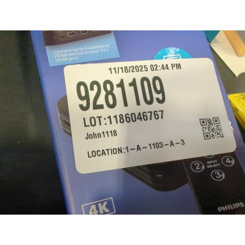 Color Black Philips 4 Port 2.2 HDMI Switch with Remote - Black